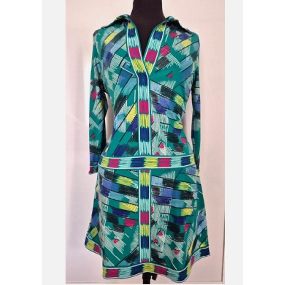 BCBGMaxAzria Dresses & Skirts - BCBGMaxAzria Teal Retro Colorful 60's Mod Inspired Geometric Dress - Size Small